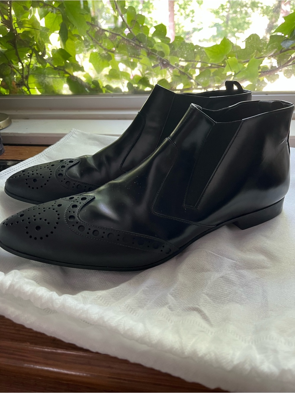 Prada Black Leather Wingtip Boots Men’s size 10 - Picture 1 of 5